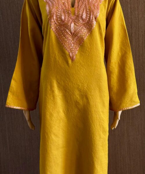 Tilla Work Mustard Woollen Pheran