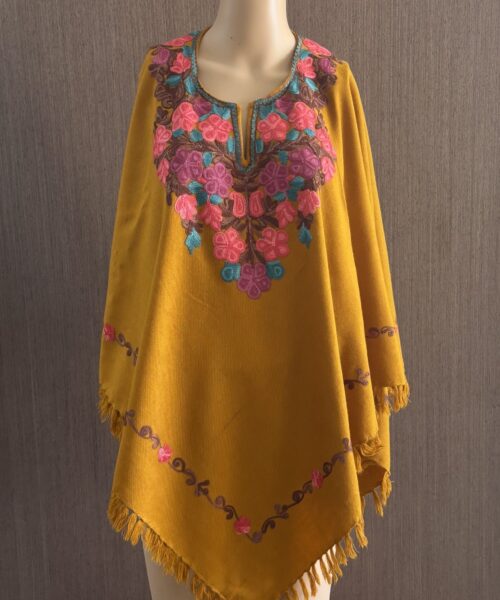 Mustard Poncho with Multicolour Threadwork