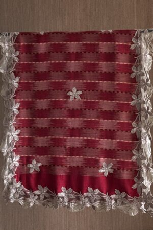 Maroon Ikkat Lace Stole