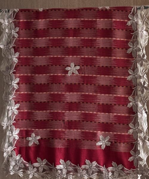 Maroon Ikkat Lace Stole